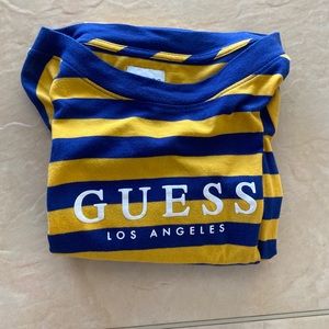 Guess Striped Tee Shirt Blue/Yellow Size Medium
